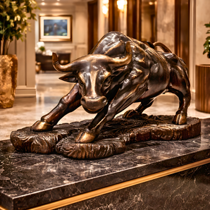 Imperial Charging Brass Bull Sculpture (32 Inches) Premium Art Piece