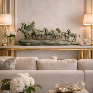 Seven Galloping Brass Horses Sculptures - 36 & 58 inches