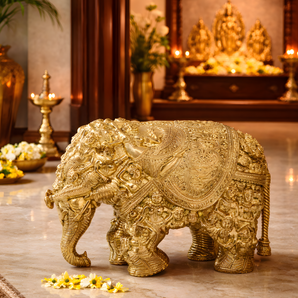 11" Brass Nari Kunjara Airavata Elephant Sculpture | Symbol of Divine Power & Sacred Art