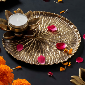 Lotus Bloom Handcrafted Sacred Brass Candle Tray