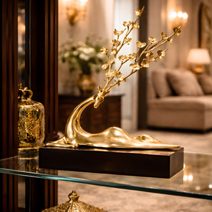 Golden Forest Deer Sculpture – Brass Wildlife Art Piece