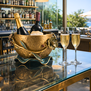 Vanmala Brass Champagne Bucket | Botanical Sculptural Serving Bowl
