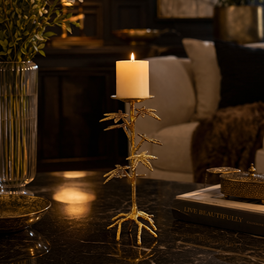Vriksha Leaf Elevated Botanical Brass Candle Stand