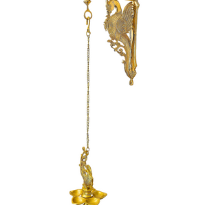 Brass Wall Hanging Parrot Bracket with Five Wicks Lamp - 37 Inch