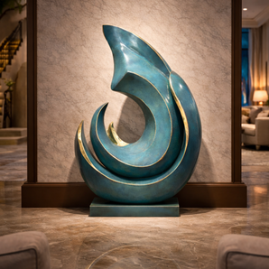 Aqua Vortex Blue Patina Brass Wave Sculpture