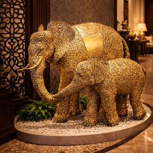 Royal Brass Elephant & Calf Sculpture Symbol of Wisdom Strength and Legacy