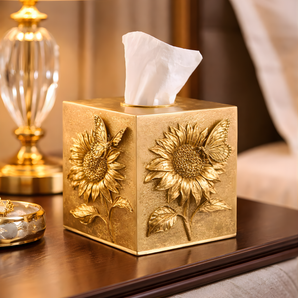 Surya Bloom Sunflower & Butterfly Brass Tissue Box Holder