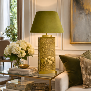 Hastin Aura Elephant Engraved Brass Table Lamp