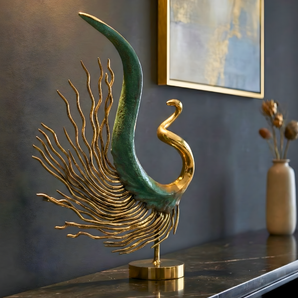Peacock Plumage Handcrafted Brass Peacock Sculpture Elegant Artistic Décor Accent