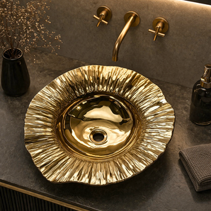 Aurora Ripple Dual-Tone Sculpted Luxury Brass Basin