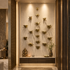 Custom Brass Lotus Floral Wall Installation