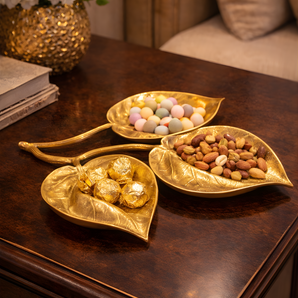Triveni Triple Leaf Brass Platter Decorative Accent