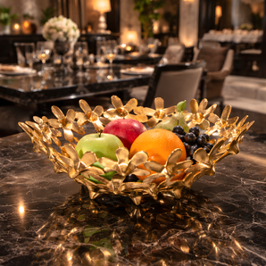 Floral Radiance Sculpted Brass Decor Bowl