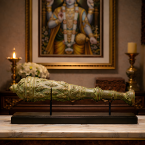 Lord Vishnu’s Gadha Sacred Brass Mace (24 Inches) with Green Patina