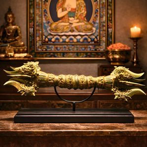 Celestial Dragon Vajra Sacred Tibetan Brass Ritual Artifact