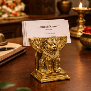 Yali Guardian Brass Card Holder (4.5 Inch) Traditional Desk Artifact