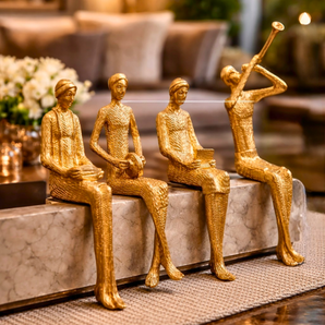 Royal Folk Musician Brass Sculpture Set (11 Inches) Decorative Sitting Figurines