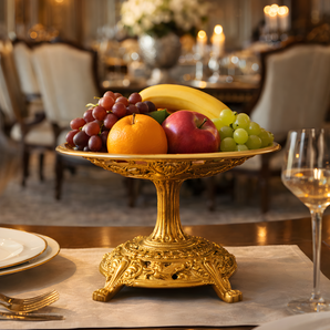 Regal Lotus Engraved Brass Pedestal Bowl (8 Inches) Ornate Decorative Centerpiece