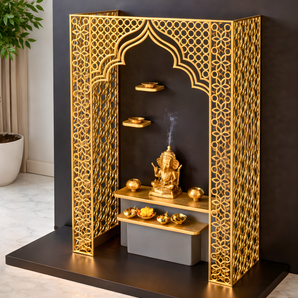 Custom Luxury Brass Pooja Mandir Installation | Modern Home Temple Setup