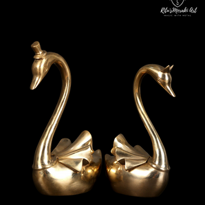 Brass Swan Couple Statue - Elegant