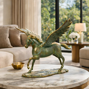 Winged Horse Sculpture in Patinated Brass