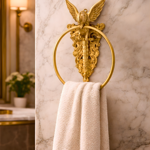Aurelion Winged Regal Brass Towel Ring Wall Holder