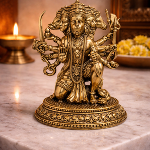 Veer Panchamukhi Hanuman Five-Faced Sacred Brass Idol
