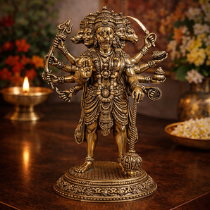 Panchamukhi Hanuman Standing Five-Faced Brass Idol
