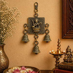 Saraswati Ghanti Wisdom Blessing Brass Wall Hanging Bell