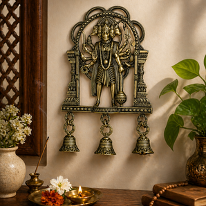 Panchamukhi Hanuman Five-Faced Brass Wall Hanging