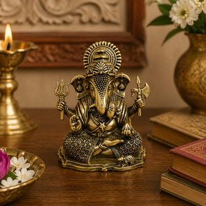 Sukhakarta Ganesha Auspicious Blessing Brass Idol