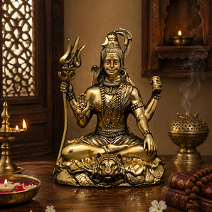 Mahadev Shiva Four-Armed Blessing Brass Idol