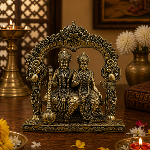 Lakshmi Narayan Seated Divine Harmony Brass Idol