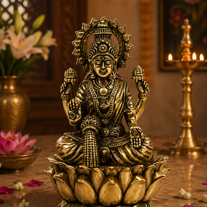 Padmasana Lakshmi Seated Lotus Brass Idol