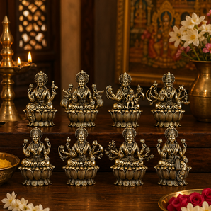Ashtalakshmi Eight Divine Prosperity Brass Idol Set