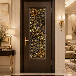 Madhurima Honeycomb Brass Jali Panel | Floral Bee Architectural Accent
