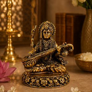 Veena Dharini Divine Saraswati Brass Idol Sculpture