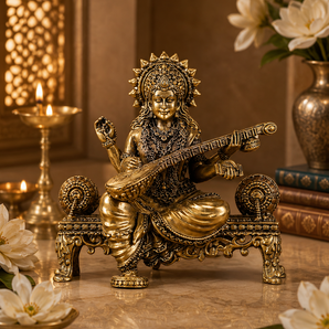 Veena Prerna Divine Saraswati Brass Sculpture