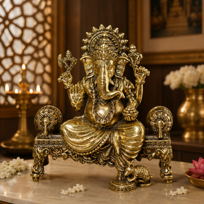 Raj Vinayak Divine Singhasan Brass Ganesha Sculpture