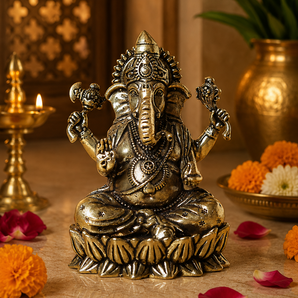 Vakratunda Sacred Brass Ganesha Murti Sculpture