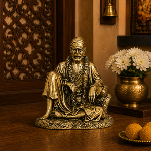 Shirdi Sai Baba Seated Blessing Brass Idol