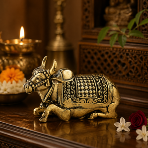 Nandi Dev Sacred Shiva Guardian Brass Idol