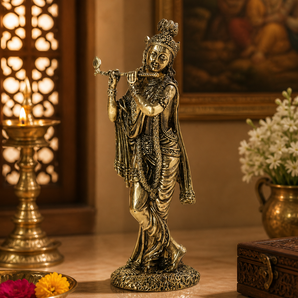 Natwar Krishna Divine Flute Grace Brass Idol