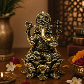 Padma Ganesha Lotus-Seated Brass Idol