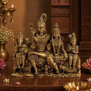 Shiv Parivar Divine Family Harmony Brass Idol