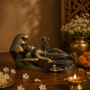 Anantha Shayan Vishnu Reclining Cosmic Brass Idol