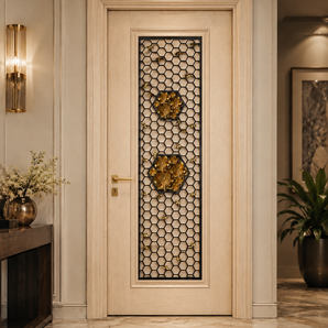 Madhukosha Brass Jali Panel | Honeycomb Bloom Architectural Wall Art