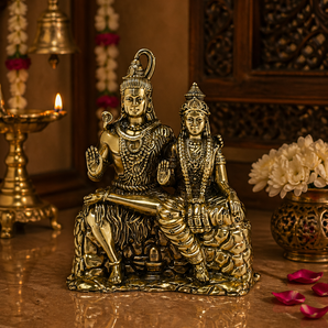 Shiv Parvati Divine Union Brass Idol