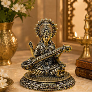 Veena Vahini Divine Saraswati Brass Idol