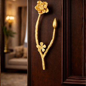 Pushpavalli Floral Branch Sculptural Brass Door Handle
